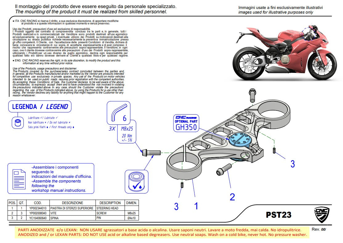 Ponte di forcella (SUPERIORE) Troy Bayliss Edizione Limitata CNC Racing Ducati Panigale V4/S (2025) PST23BTB 
