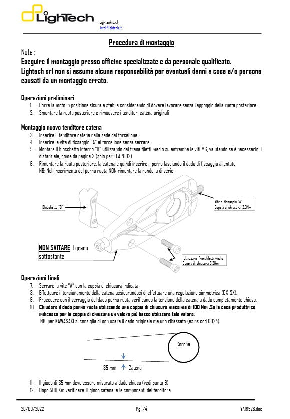 Tenditore a catena Lightch BMW S1000RR K67 (19-25) TEBM003