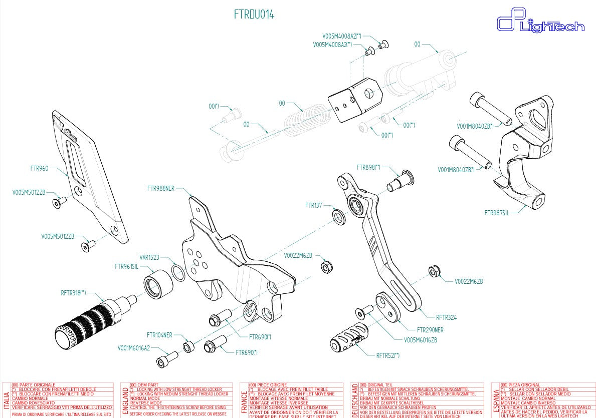 Sistema di poggiapiedi Track-Feus Lightch Circuit Circuit Ducati Panigale 899 (13-16) FTRDU014