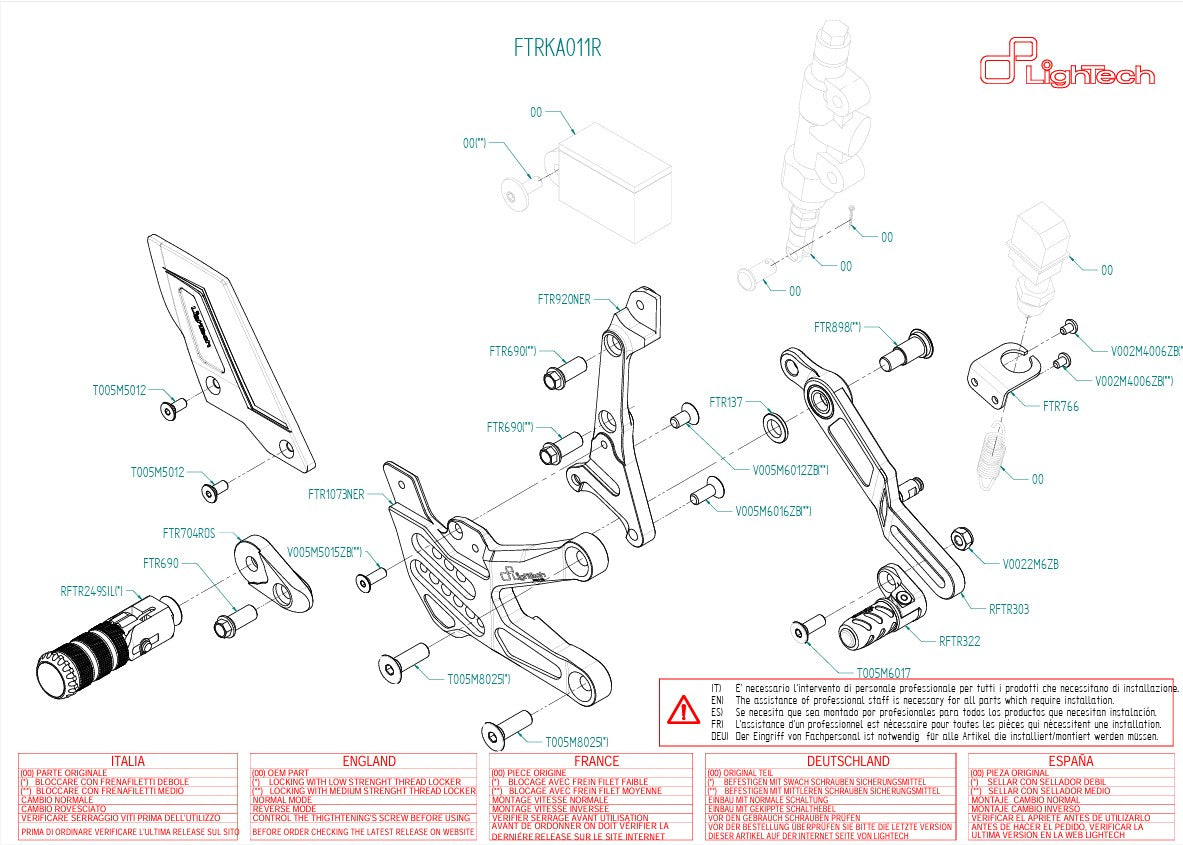 Sistema di poggiapiedi R Lightch Kawasaki ZX-10 R/RR (21-25) FTRKA011R