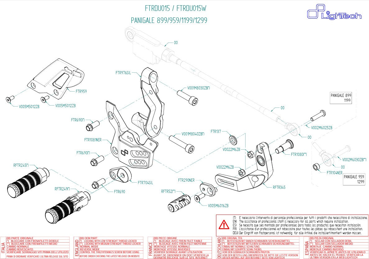 Sistema poggiapiedi Lightch Ducati Panigale 1199/S/R (12-17) FTRDU015/W