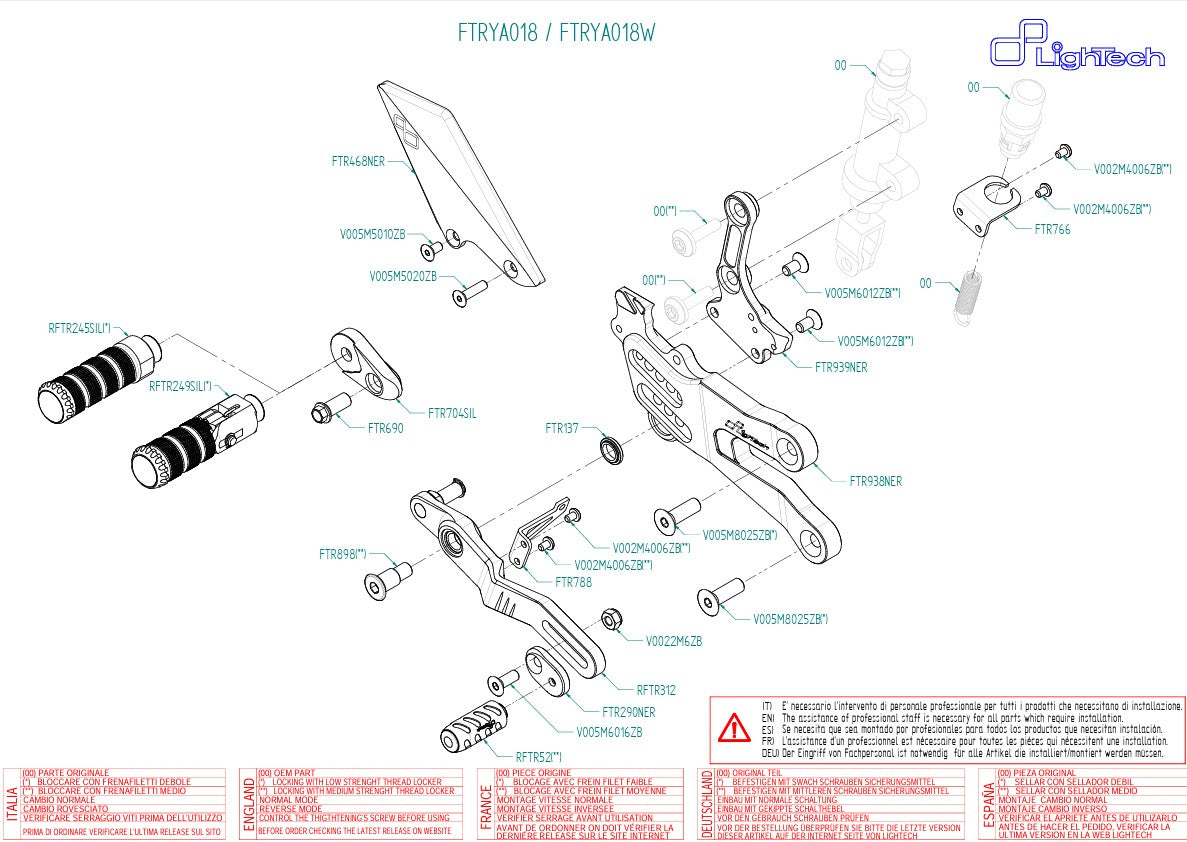Sistema poggiapiedi Lightch Yamaha YZF-R7 (22-25) Ftrya018