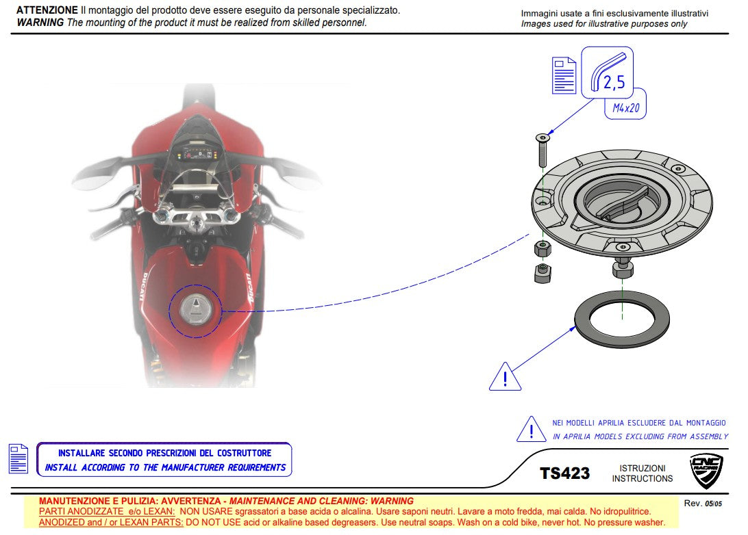 Tappo serbatoio con chiusura rapida Troy Bayliss Limited Edition CNC Racing Ducati Panigale V4/S (2025) TS423TB 