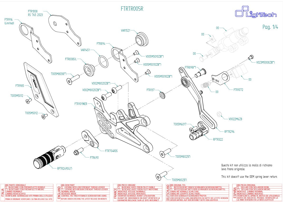 Sistema di poggiapiedi R Lightch Triumph Street Triple 765 S / R / RS (17-25) FTRTR005R