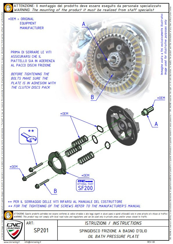 Piastra di pressione frizione CNC Racing Ducati Panigale V4/S (2025) SP201 