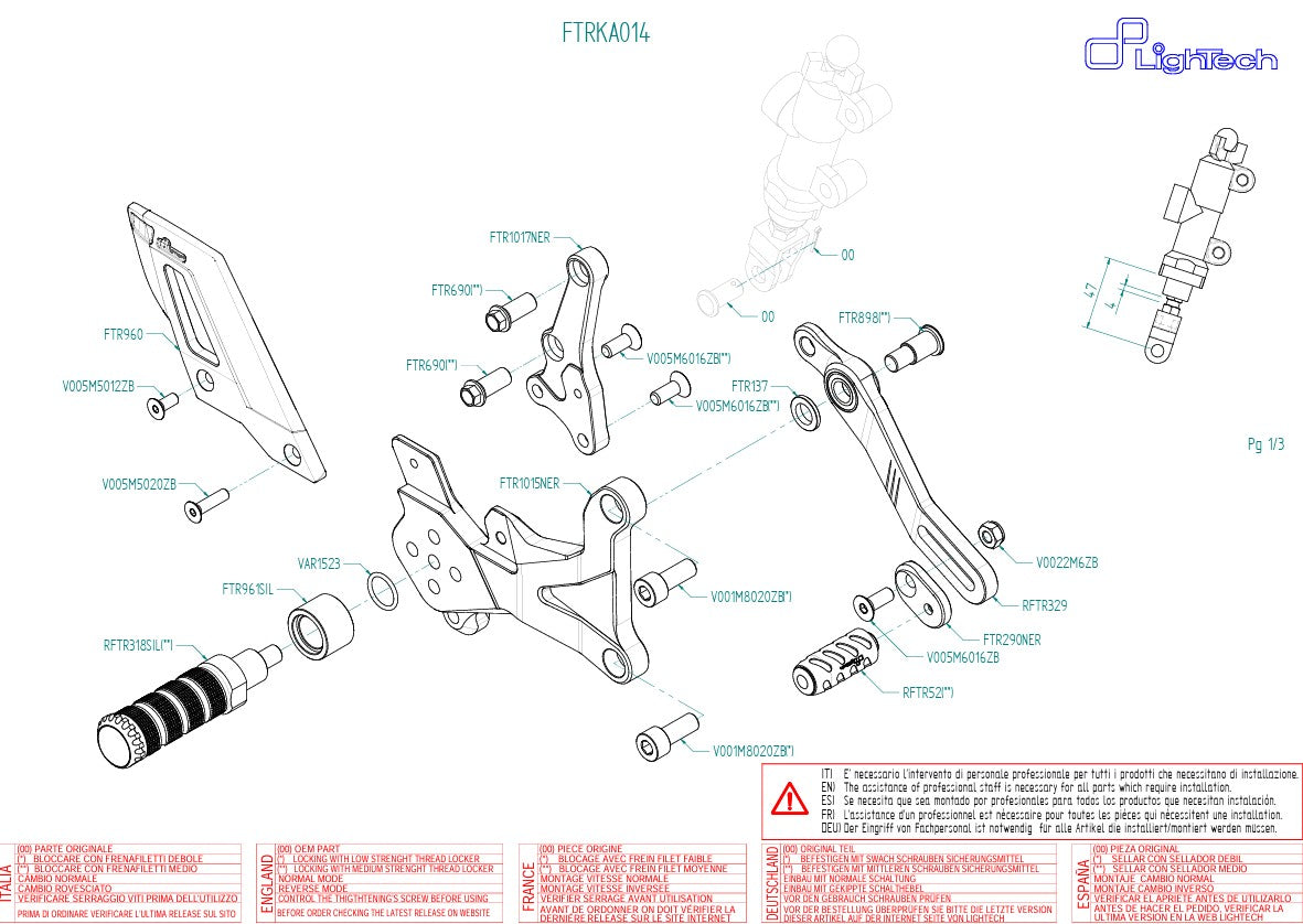 Sistema di poggiapiedi Track-Feus Lightch Kawasaki ZX-4 RR (23-25) FTRKA014