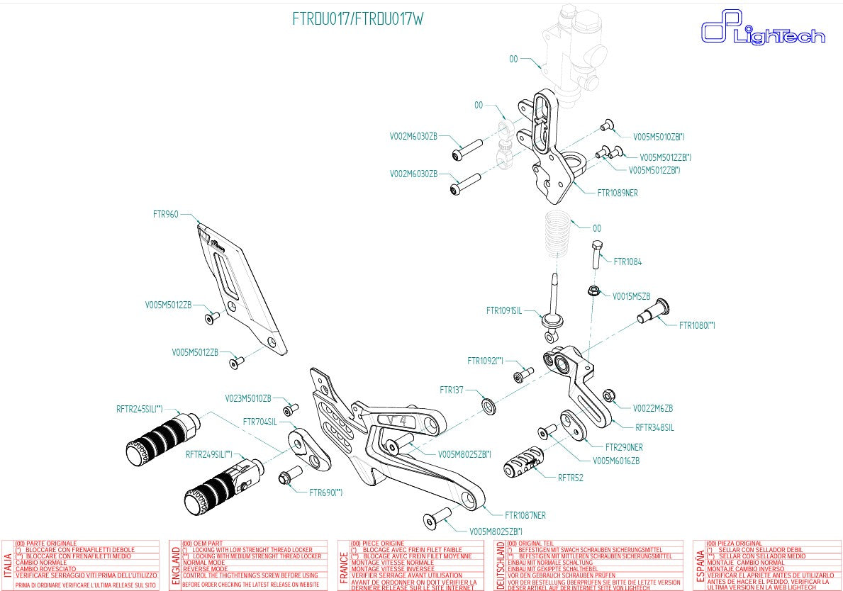 Sistema poggiapiedi Lightch Ducati Panigale V4/S (2025) FTRDU017/W