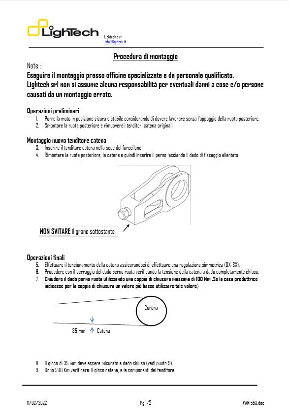 Tenditore a catena Lightch Yamaha RJ11, RJ15 (06-16) TEY608