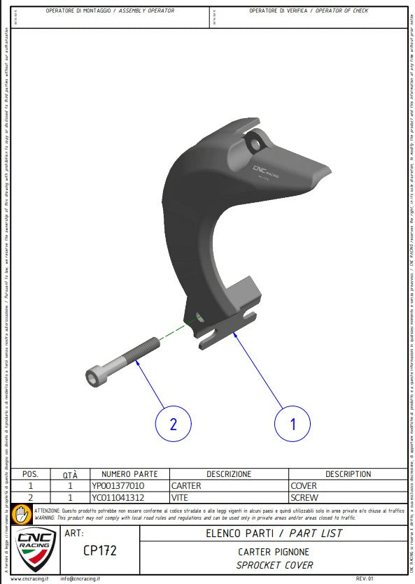Copertura del pignone in alluminio CNC Racing Ducati Panigale V4/S (2025) CP172 