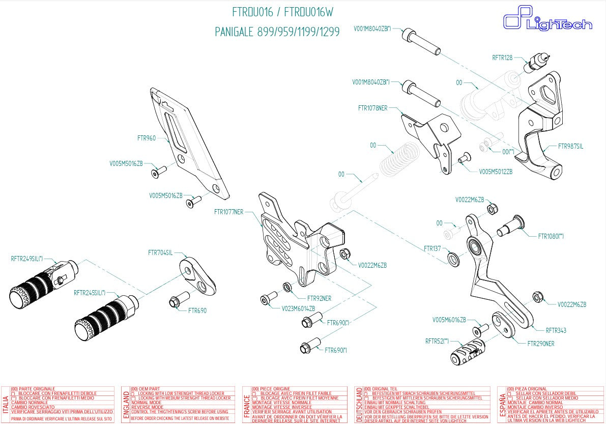 Sistema poggiapiedi Circuito inverso leggero Ducati Panigale 1299/s (15-18) FTRDU016/W