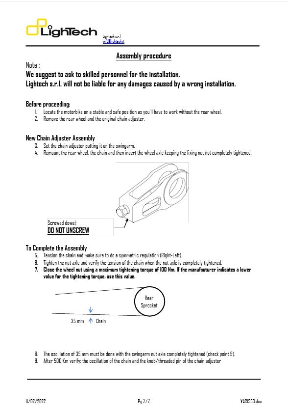 Tenditore a catena Lightch Yamaha RJ11, RJ15 (06-16) TEY608