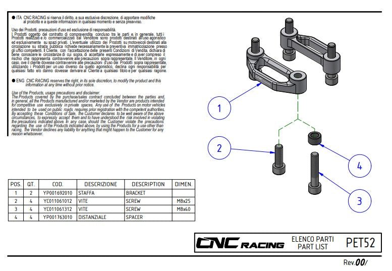 Pannelli di copertura per pedane passeggero in alluminio CNC Racing Ducati Panigale V4/S (2025) PET52 