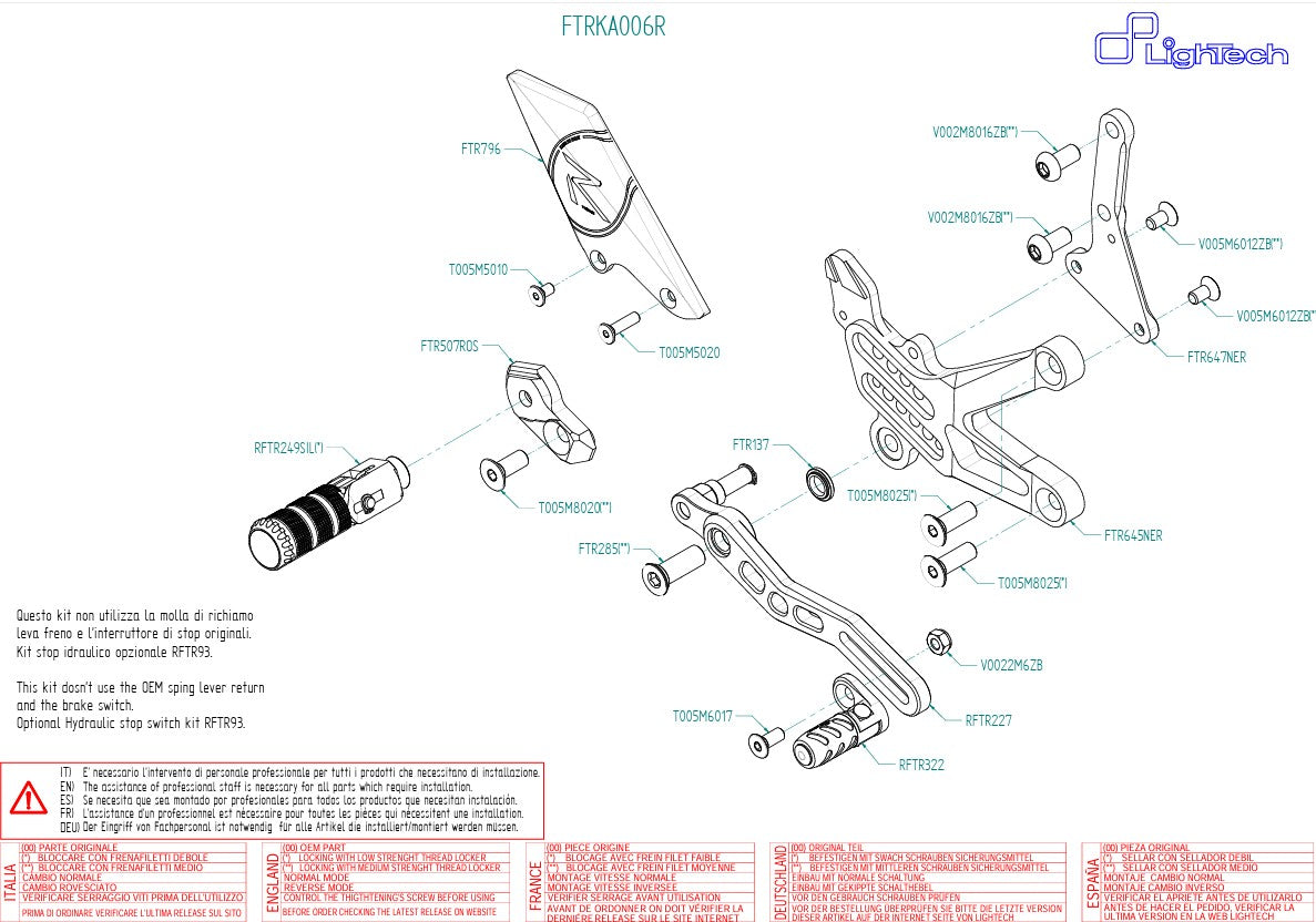 Impianto di freni R LighTech Kawasaki ZX-10 R/RR (16-20) FTRKA006R 