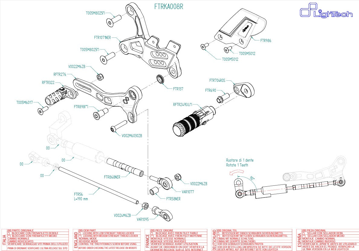 Pedane posteriori R LighTech Kawasaki ZX-6R/636/RR (05-26) FTRKA008R 
