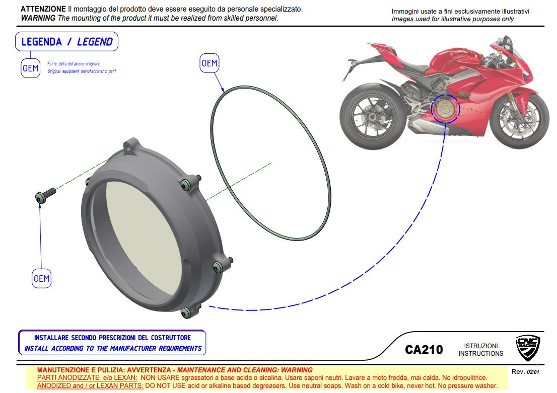 Coperchio frizione trasparente CNC Racing Ducati Panigale V4/S (2025) CA210S 