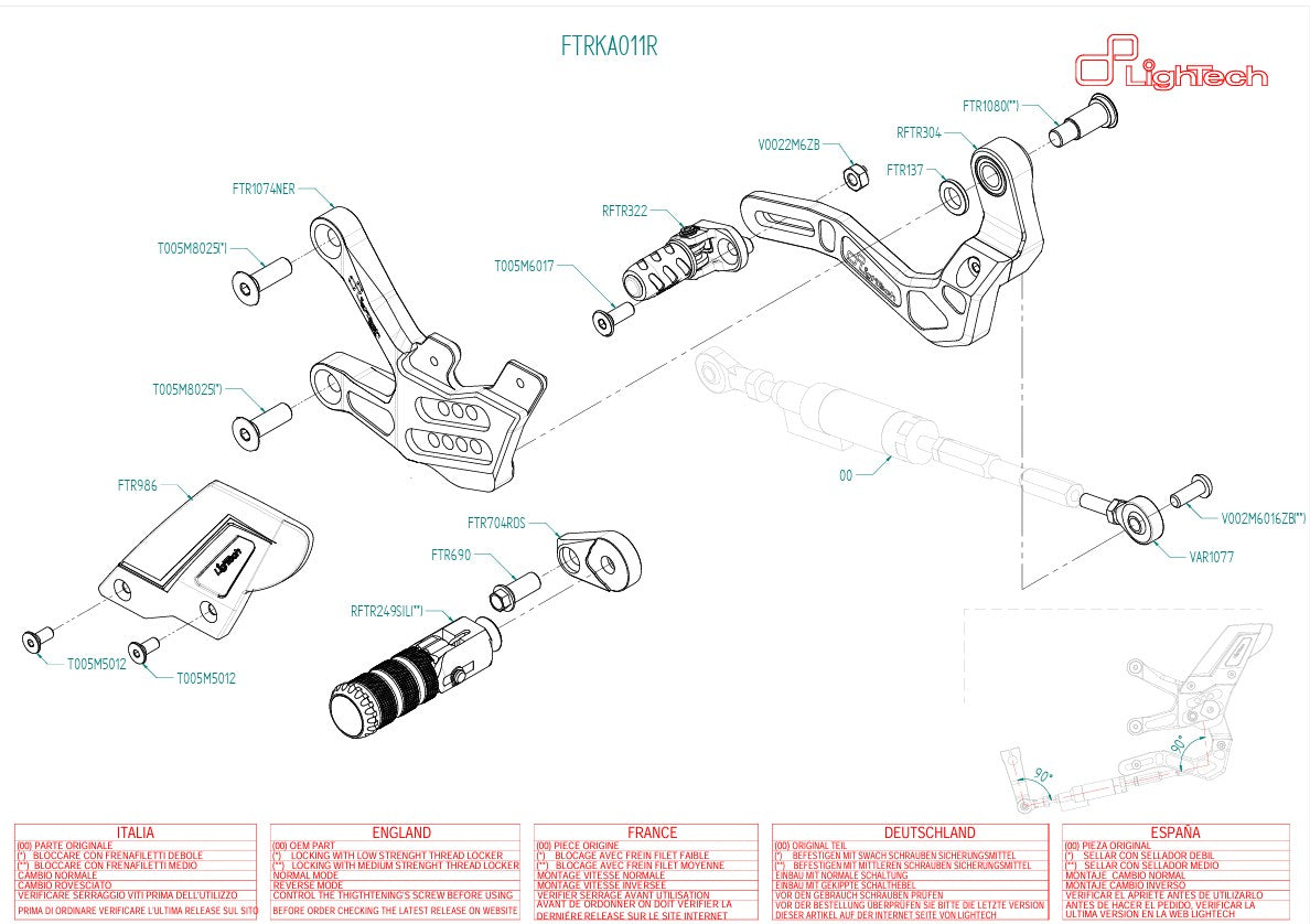 Sistema di poggiapiedi R Lightch Kawasaki ZX-10 R/RR (21-25) FTRKA011R