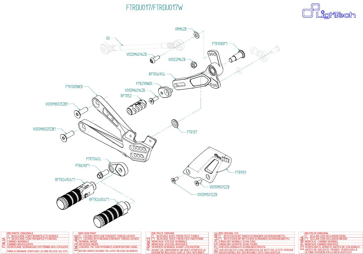 Sistema poggiapiedi Lightch Ducati Panigale V4/S (2025) FTRDU017/W