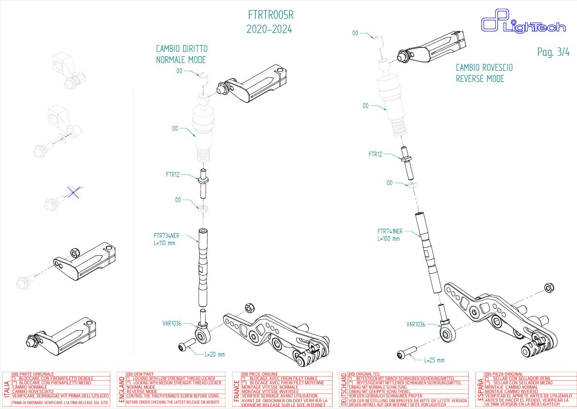 Sistema di poggiapiedi R Lightch Triumph Street Triple 765 S / R / RS (17-25) FTRTR005R