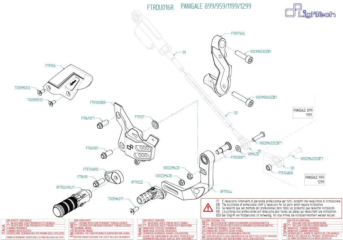 Sistema di poggiapiedi R Lightch Circuito di inversione Ducati Panigale 1299/s (15-18) FTRDU016R