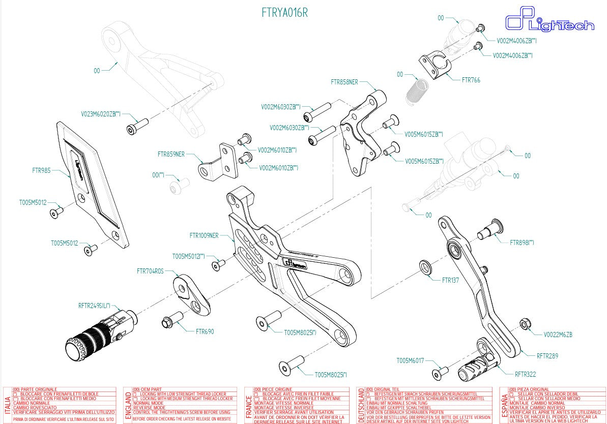 Pedane arretrate R LighTech Yamaha YZF-R1/M RN32, RN49 e RN65 (15-26) FTRYA016R 