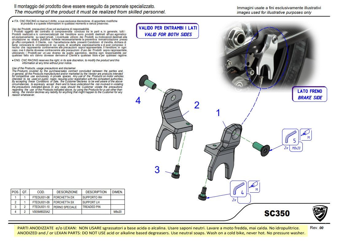 Supporti per cavalletto CNC Racing Ducati Panigale V4/S (2025) SC350 