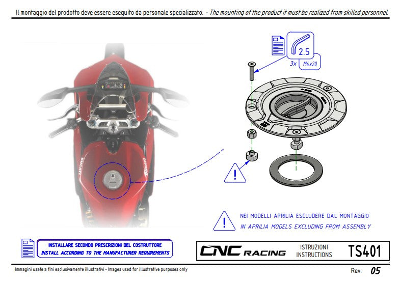 Tappo serbatoio con chiusura rapida Livery Tricolore CNC Racing Ducati Panigale V4/S (2025) TS401R 