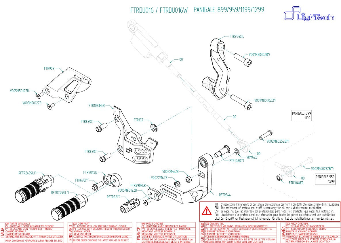 Sistema poggiapiedi Circuito inverso leggero Ducati Panigale V2 955 (20-24) FTRDU016/W