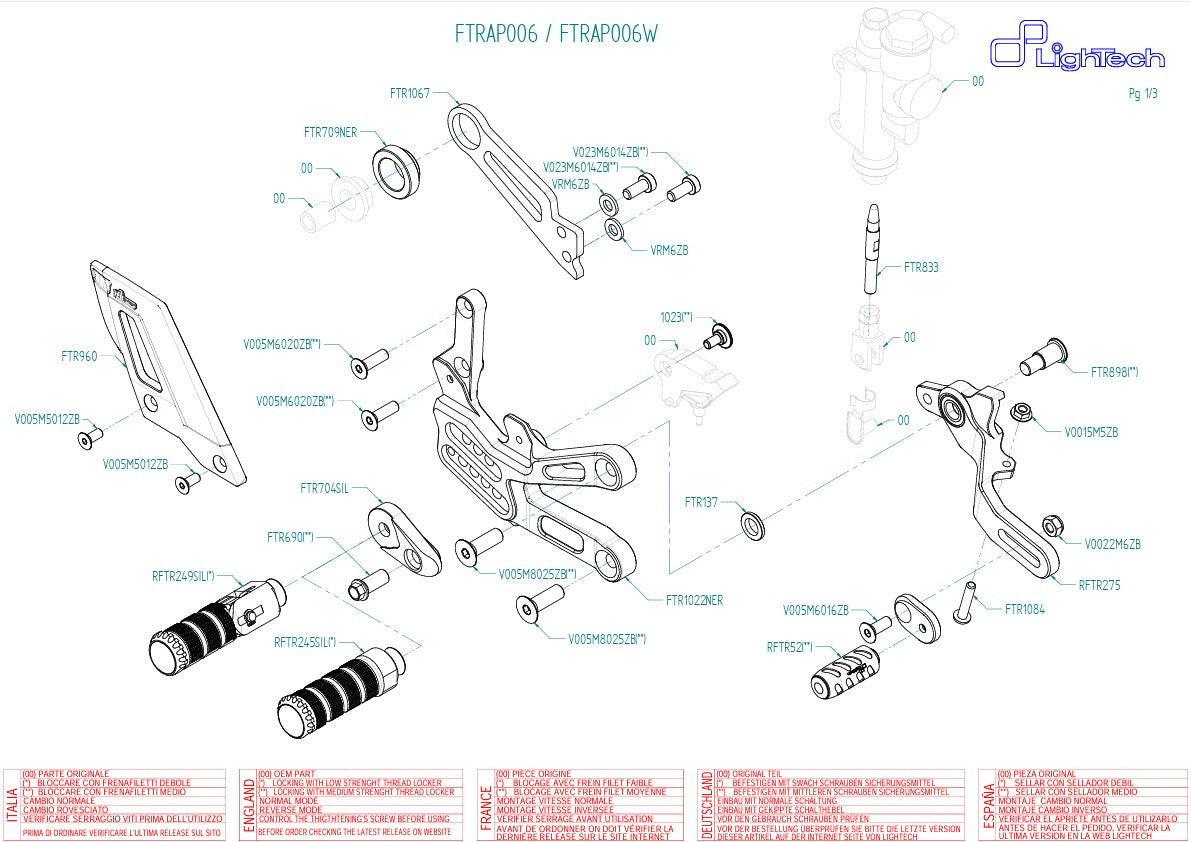 Sistema di poggiapiedi Light-Tech Aprilia RSV4/RF/RR/1100 Factory (17-25) FTRAP006/W