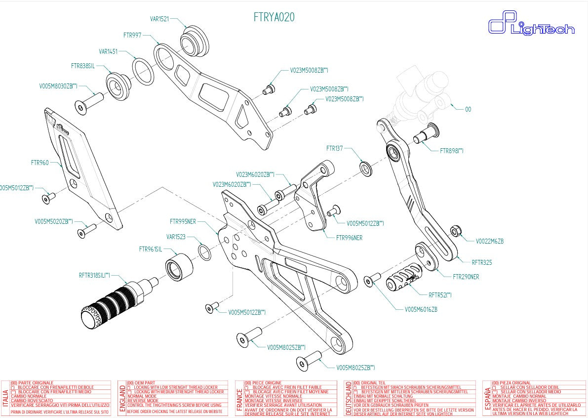 Sistema di poggiapiedi Feuse Track Feuse Yamaha YZF-R1/M RN32, RN49 e RN65 (15-25) Ftrya020