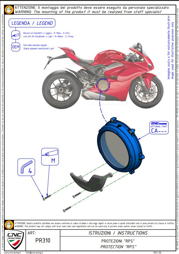 Protezione della frizione in alluminio copertura protettiva Pramac Racing Edizione Limitata CNC Racing Ducati Panigale V4/S (2025) PR310BPR 