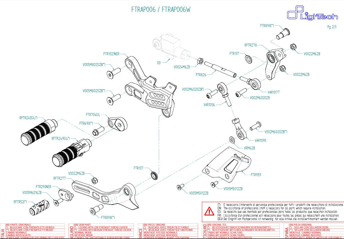 Sistema di poggiapiedi Light-Tech Aprilia RSV4/RF/RR/1100 Factory (17-25) FTRAP006/W