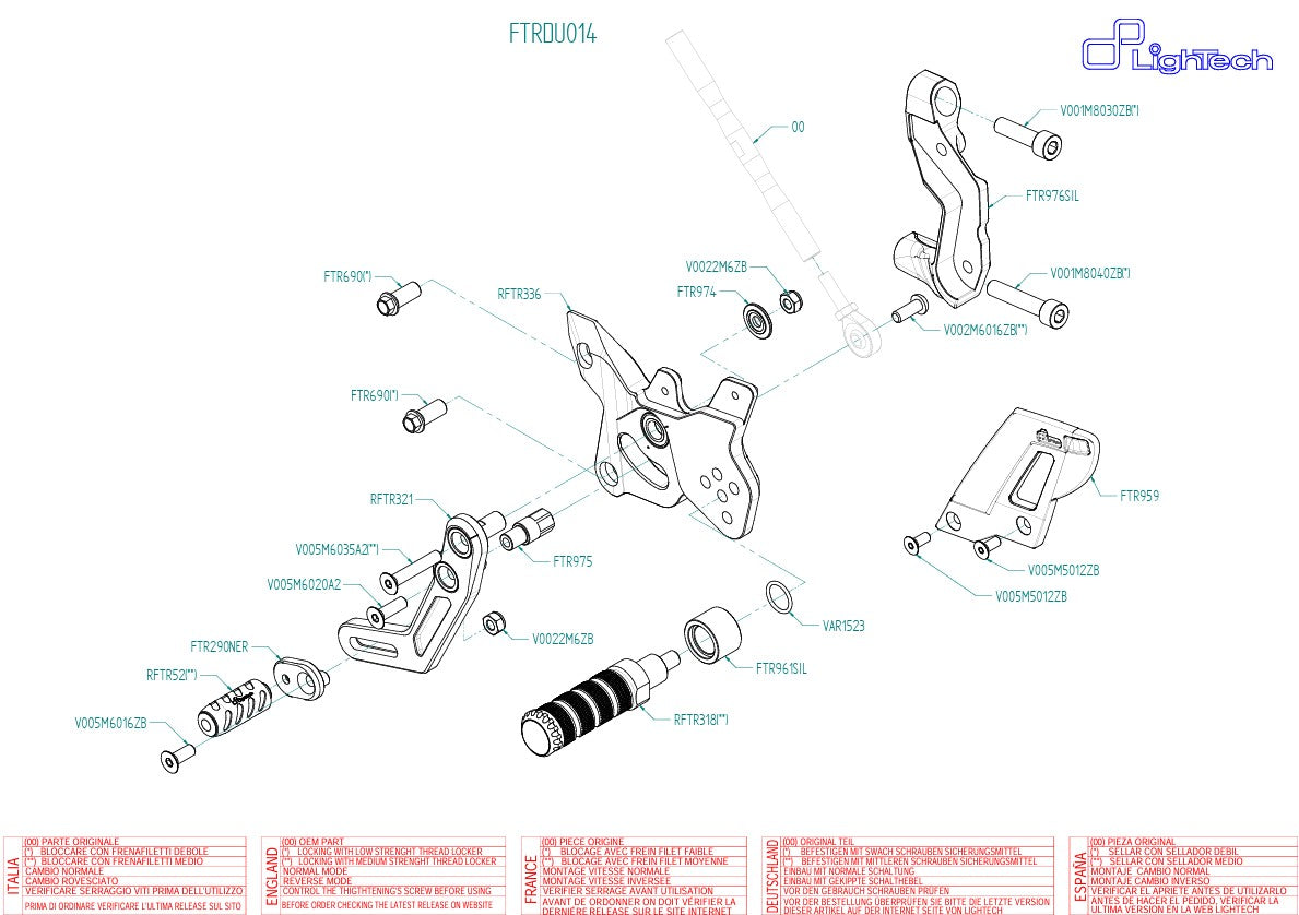 Sistema di poggiapiedi Track-Feus Lightch Circuit Circuit Ducati Panigale 899 (13-16) FTRDU014