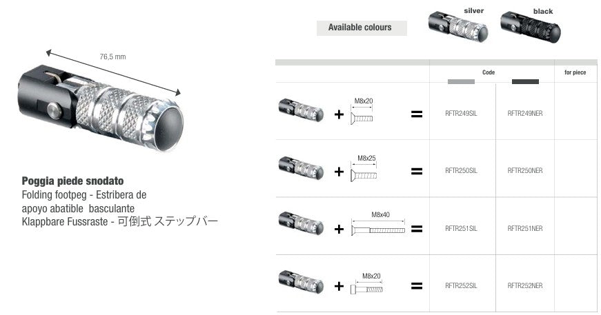 LightTech Sostituzione poggiapiedi pieghevole 76,5 mm-silver/nero | RFTR249-252