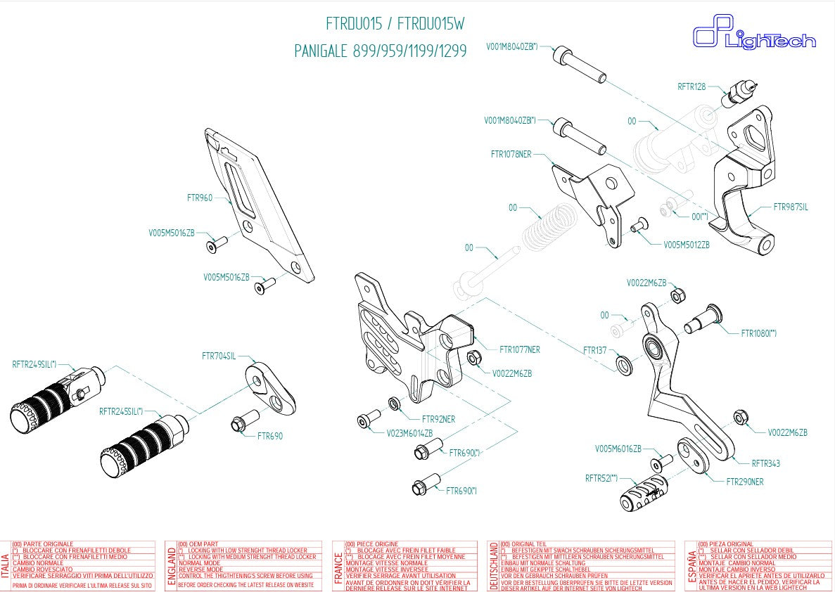 Sistema di poggiapiedi Lightch Ducati Panigale V2 955 (20-24) FTRDU015/W