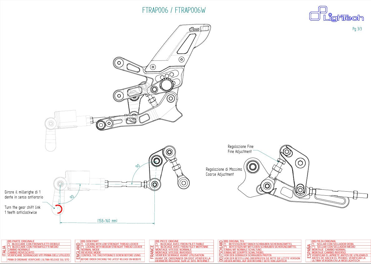 Sistema di poggiapiedi Light-Tech Aprilia RSV4/RF/RR/1100 Factory (17-25) FTRAP006/W