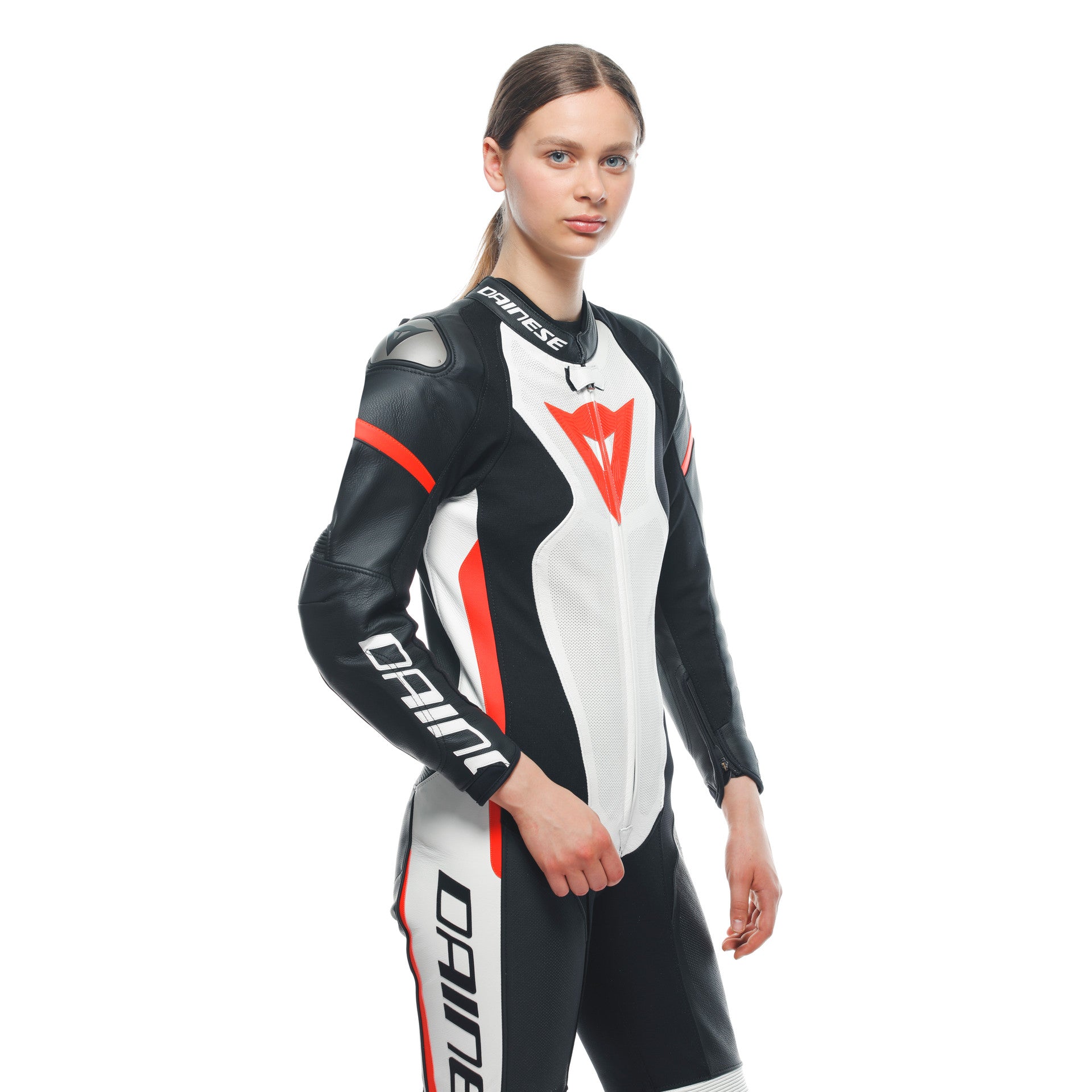 Dainese Grobnik Lady One -pecio Combinazione in pelle - tuta da corsa perforata | Donne | Bianco/rosso
