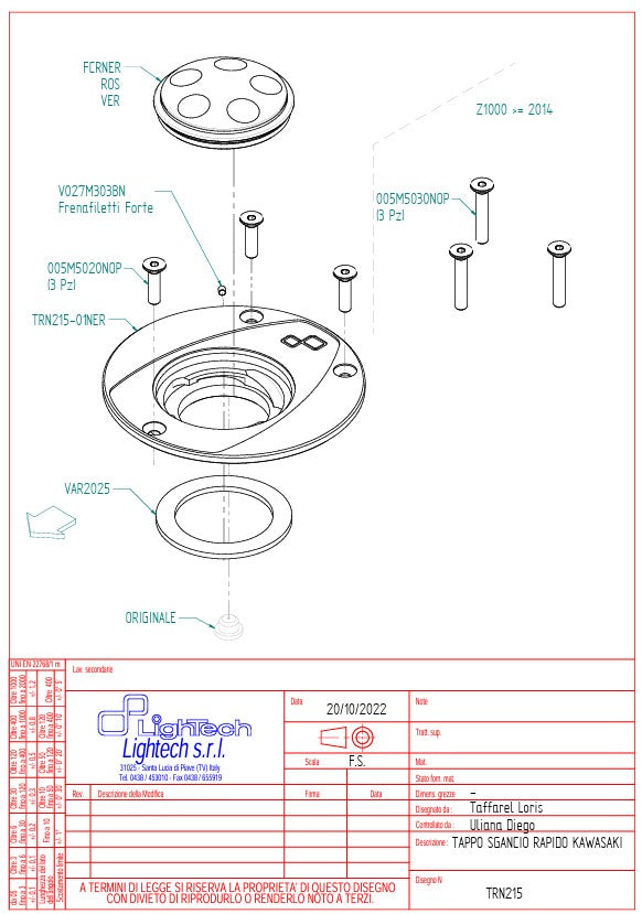 Copertura del serbatoio Capitaggio Lightch Kawasaki ZX-6R/636/RR (07-18) TRN215