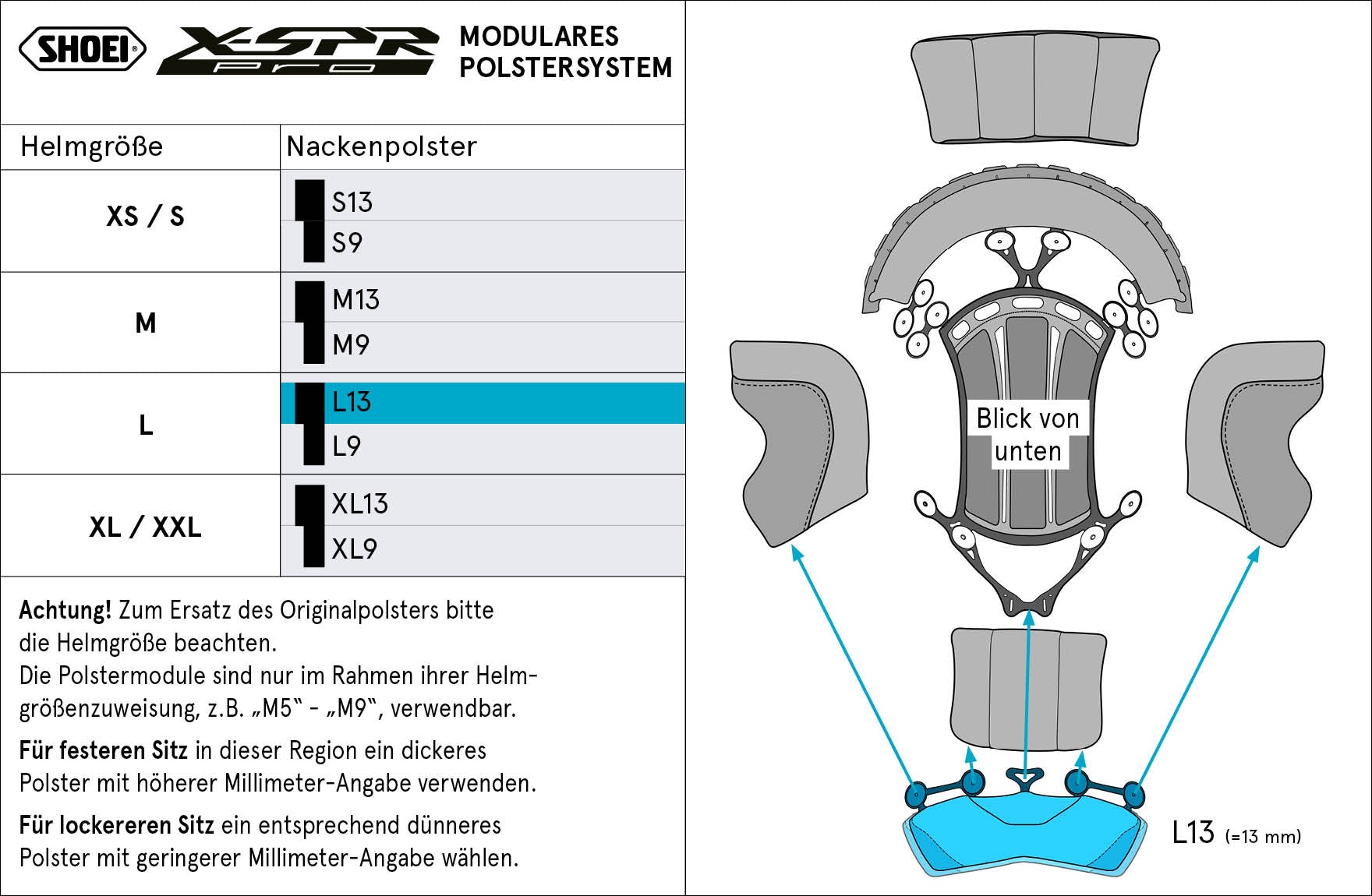 Shoei Head Cushion Nacks L13 (XPRO) Type-P per X-SRE PRO