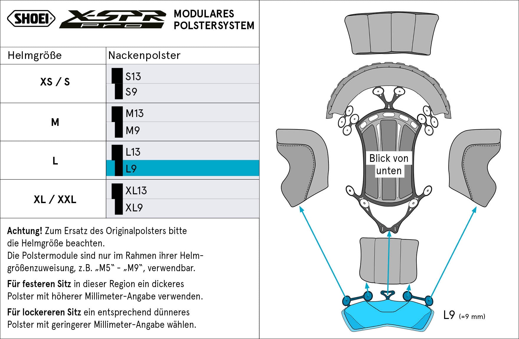Shoei Head Cushion Nacks L9 (XPRO) Type-P per X-SRE PRO