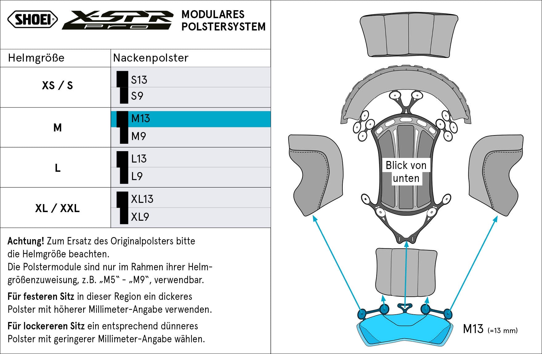Shoei Head Cushion Nacken M13 (XPRO) Type-P per X-Sppr Pro
