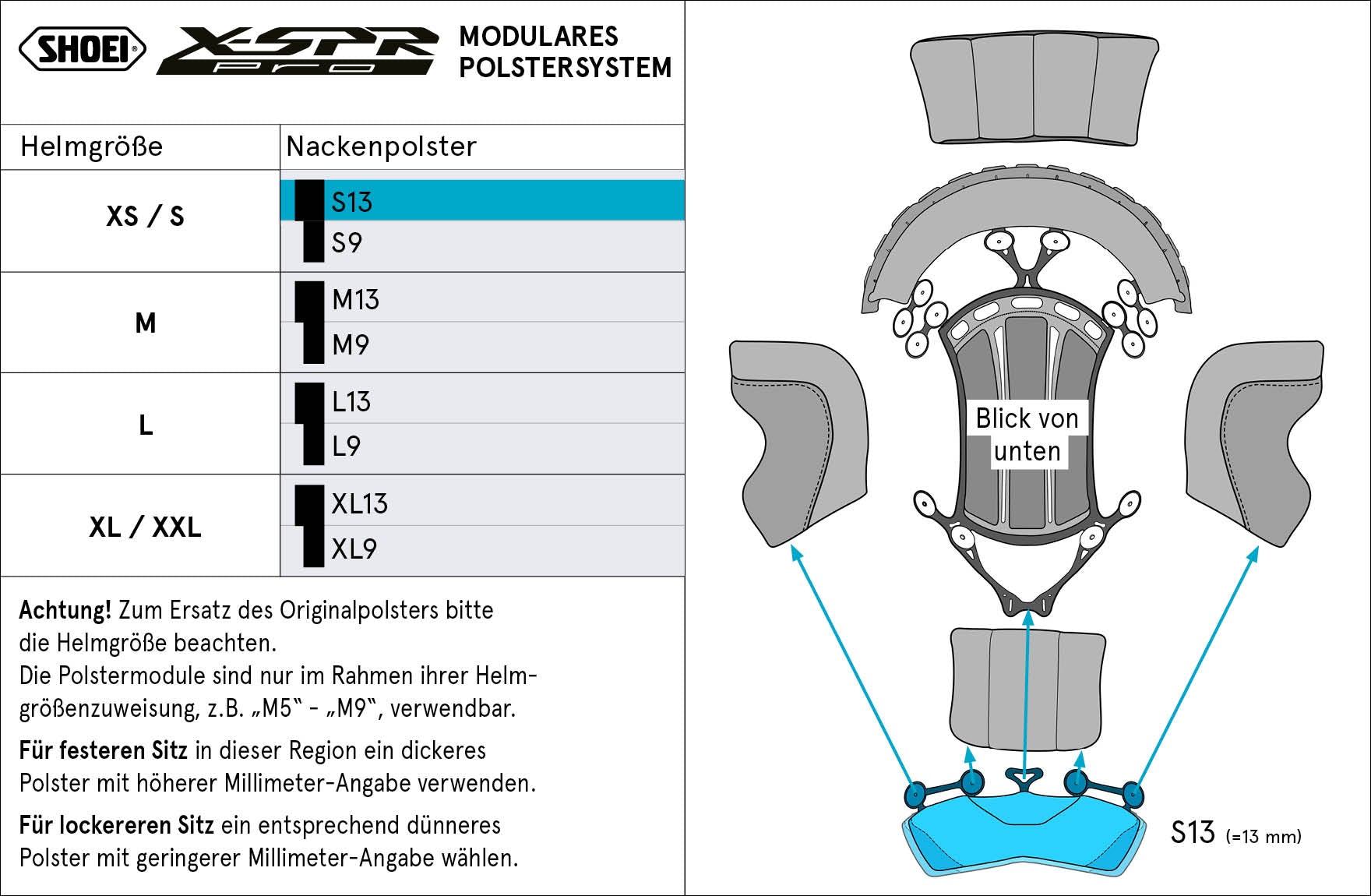 Shoei Head Cushion Neck S13 (XPRO) Type-P per X-Sppr Pro