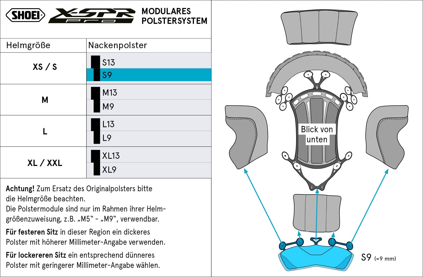 Shoei Head Cushion Neck S9 (XPRO) Type-P per X-SRE PRO