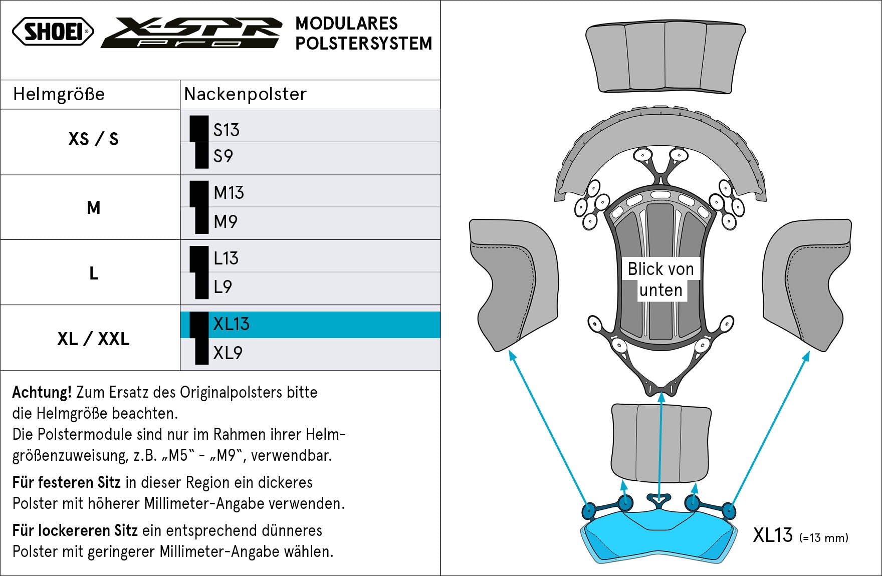 Shoei Head Cushion Nacks XL13 (XPRO) Type-P per X-SRE PRO