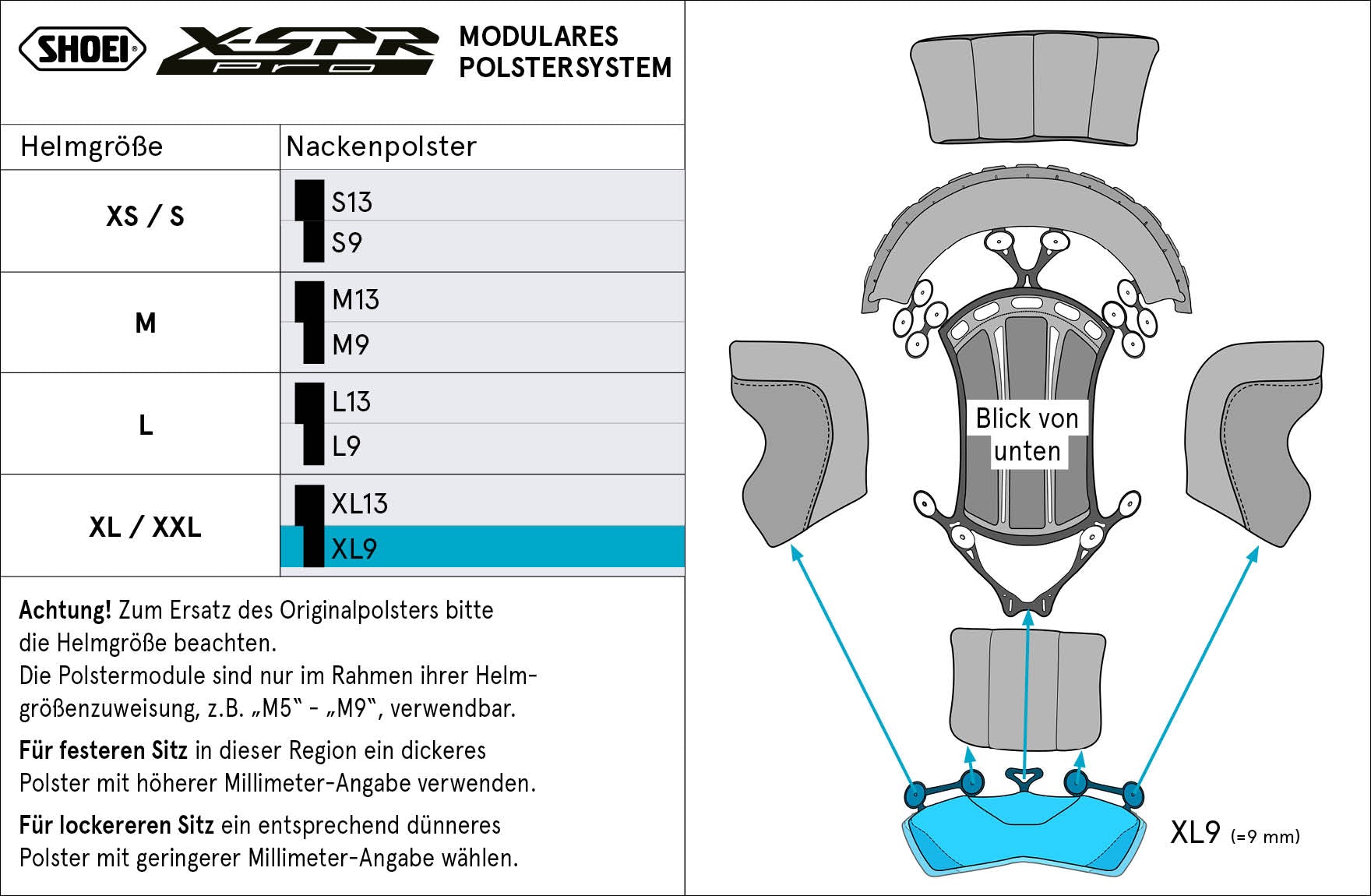 Shoei Head Cushion Nacks XL9 (XPRO) Type-P per X-SREP Pro