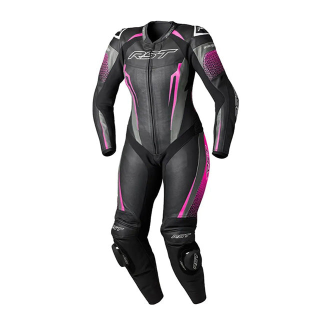 RST Tractech EVO D3O tuta intera Tuta in pelle – Tuta da corsa traforata | Donne | Nero/Rosa | 103643 