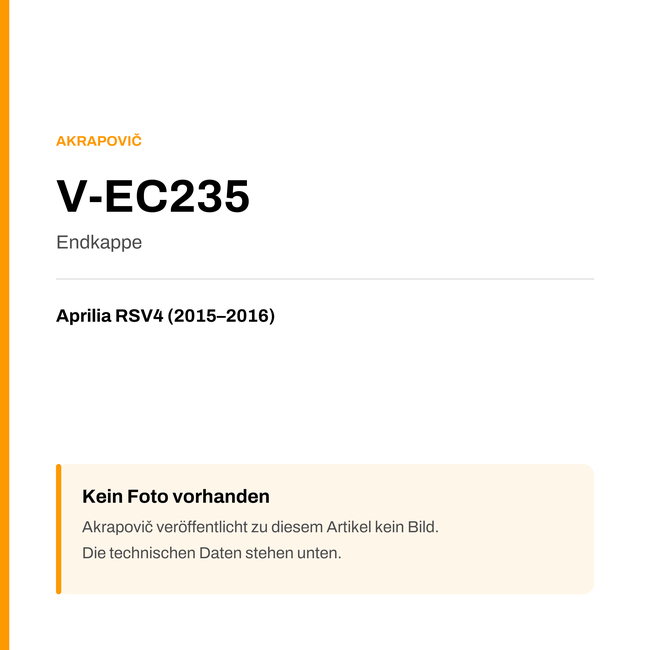 Akrapovic Endkappe Aprilia RSV4 (15-16) V-EC235 — Platzhalter, kein Herstellerfoto verfügbar