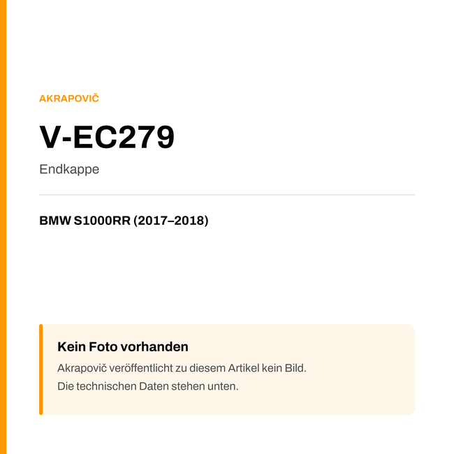 Akrapovic Endkappe BMW S1000RR (17-18) V-EC279 — Platzhalter, kein Herstellerfoto verfügbar