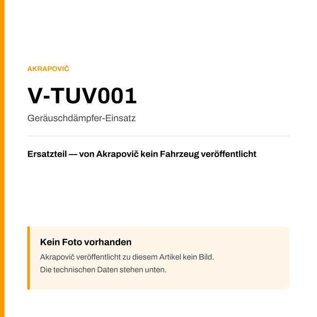 Akrapovic Geräuschdämpfer-Einsatz V-TUV001 — Platzhalter, kein Herstellerfoto verfügbar
