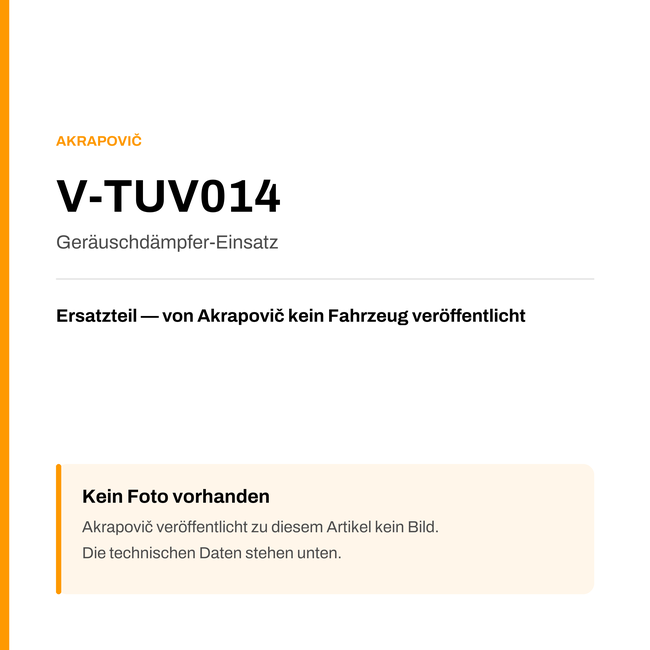 Akrapovic Geräuschdämpfer-Einsatz V-TUV014 — Platzhalter, kein Herstellerfoto verfügbar