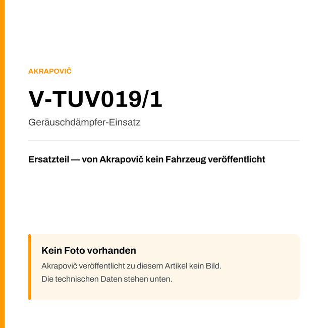 Akrapovic Geräuschdämpfer-Einsatz V-TUV019/1 — Platzhalter, kein Herstellerfoto verfügbar